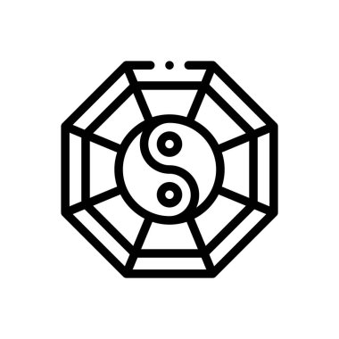 Sekiz trigram simge. Beyaz Arkaplanda İnce Doğrusal Tasarım