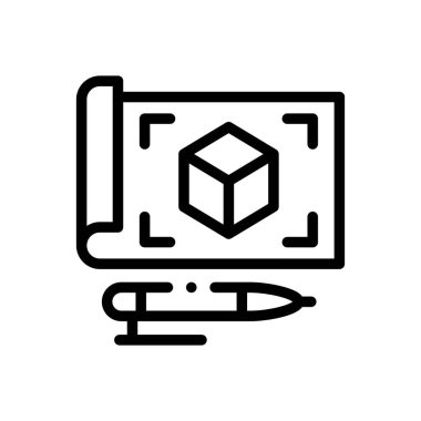 Taslak simgesi. Beyaz Arkaplanda İnce Doğrusal Tasarım