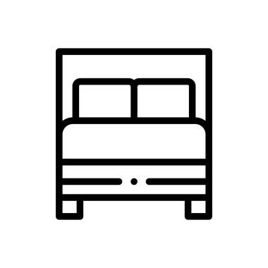 Çift yatak ikonu. Beyaz Arkaplanda İnce Doğrusal Tasarım