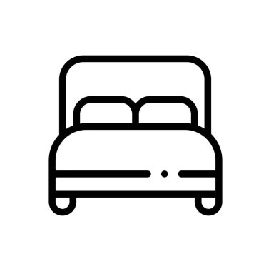 Çift yatak ikonu. Beyaz Arkaplanda İnce Doğrusal Tasarım