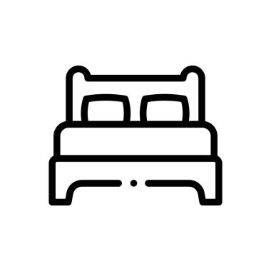 Çift yatak ikonu. Beyaz Arkaplanda İnce Doğrusal Tasarım