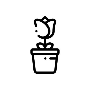 Çiçek ikonu. Beyaz Arkaplanda İnce Doğrusal Tasarım