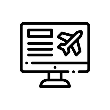 Uçuş rotası simgesi. Beyaz Arkaplanda İnce Doğrusal Tasarım