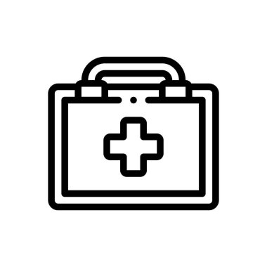 İlk yardım çantası simgesi. Beyaz Arkaplanda İnce Doğrusal Tasarım
