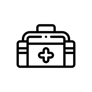 İlk yardım çantası simgesi. Beyaz Arkaplanda İnce Doğrusal Tasarım