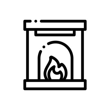 Şömine ikonu. Beyaz Arkaplanda İnce Doğrusal Tasarım