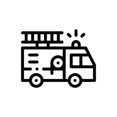 İtfaiye aracı ikonu. Beyaz Arkaplanda İnce Doğrusal Tasarım