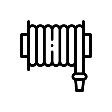 Yangın hortumu ikonu. Beyaz Arkaplanda İnce Doğrusal Tasarım