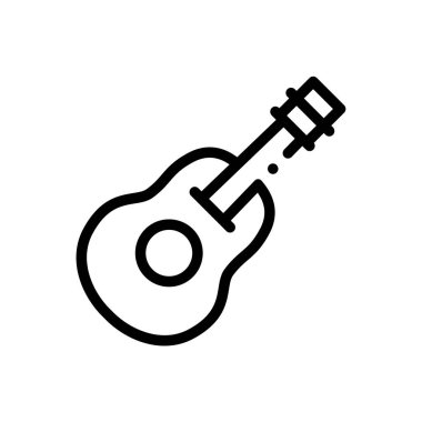 Gitar ikonu. Beyaz Arkaplanda İnce Doğrusal Tasarım