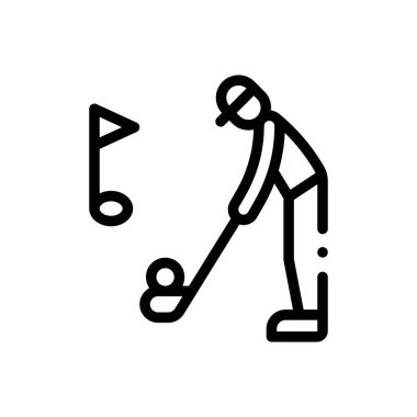 Golf oyuncusu ikonu. Beyaz Arkaplanda İnce Doğrusal Tasarım