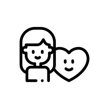 Kız ikonu. Beyaz Arkaplanda İnce Doğrusal Tasarım