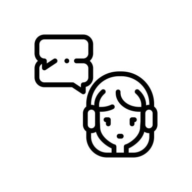 Kız ikonu. Beyaz Arkaplanda İnce Doğrusal Tasarım