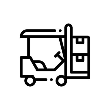 Forklift ikonu. Beyaz Arkaplanda İnce Doğrusal Tasarım