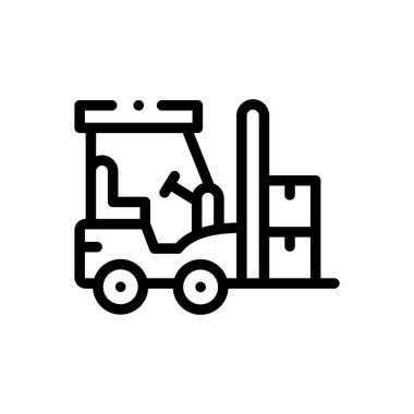 Forklift ikonu. Beyaz Arkaplanda İnce Doğrusal Tasarım