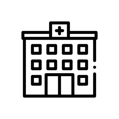 Hastane ikonu. Beyaz Arkaplanda İnce Doğrusal Tasarım
