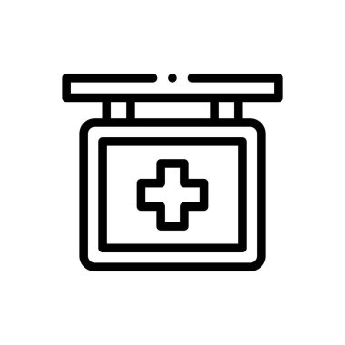 Hastane işareti ikonu. Beyaz Arkaplanda İnce Doğrusal Tasarım