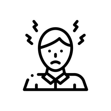 Baş ağrısı ikonu. Beyaz Arkaplanda İnce Doğrusal Tasarım