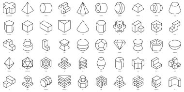 Linear Style 3d shapes Icons Bundle