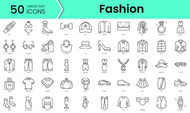Moda ikonları. Çizgi sanatı simgeleri paketi. vektör illüstrasyonu