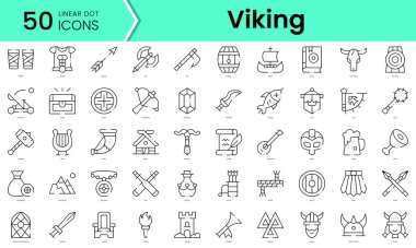 Viking ikonları seti. Çizgi sanatı simgeleri paketi. vektör illüstrasyonu