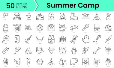 Set of summer camp icons. Line art style icons bundle. vector illustration