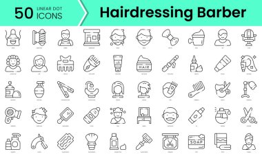 Berber ikonları takımı. Çizgi sanatı simgeleri paketi. vektör illüstrasyonu