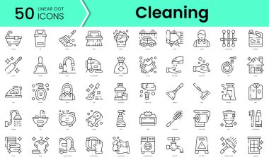 Set of cleaning icons. Line art style icons bundle. vector illustration