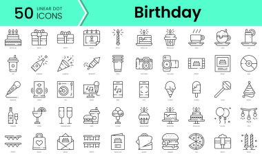 Doğum günü ikonları. Çizgi sanatı simgeleri paketi. vektör illüstrasyonu