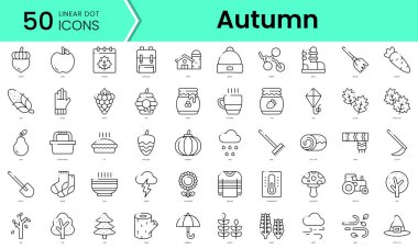Sonbahar ikonları. Çizgi sanatı simgeleri paketi. vektör illüstrasyonu