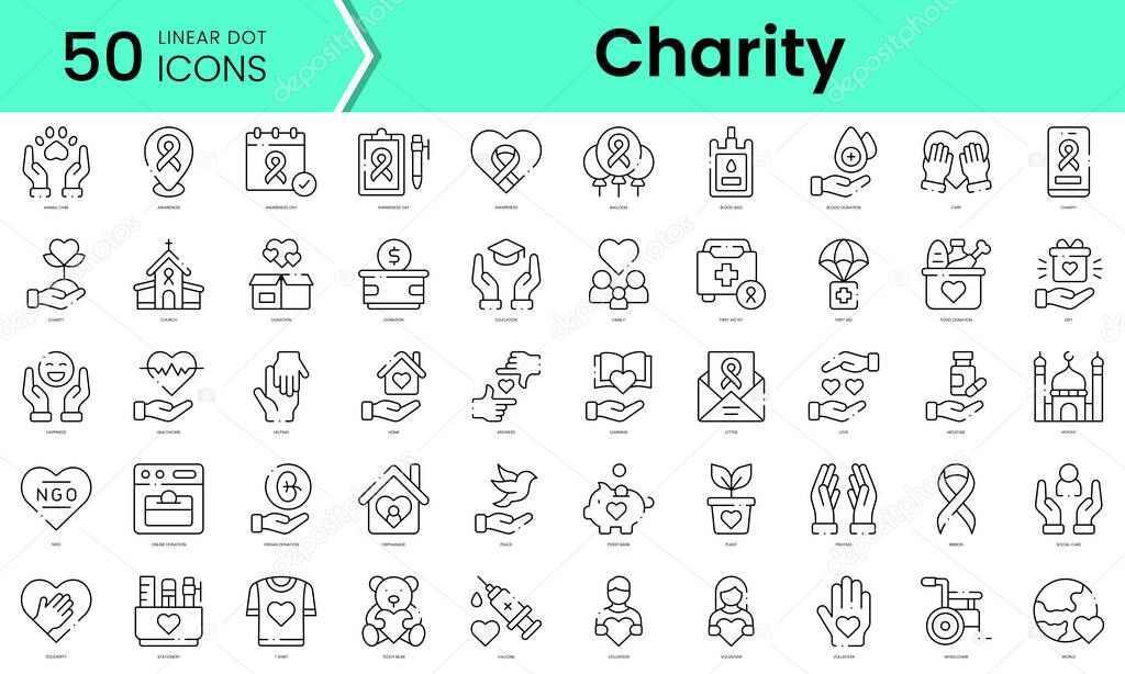Set of charity icons. Line art style icons bundle. vector illustration