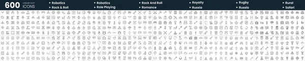 Stock vector Set of 600 thin line icons. In this bundle include robotics, rock n roll, romance, rugby and more