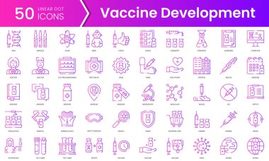 Bir dizi aşı geliştirme ikonu. Gradyan stil simgesi paketi. Vektör İllüstrasyonu