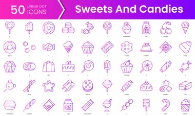 Şeker ve şeker ikonları seti. Gradyan stil simgesi paketi. Vektör İllüstrasyonu