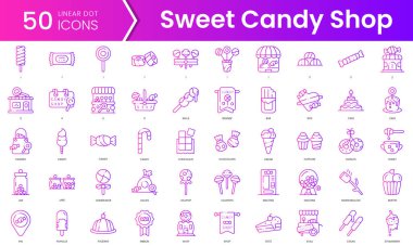 Şeker dükkanı ikonları seti. Gradyan stil simgesi paketi. Vektör İllüstrasyonu