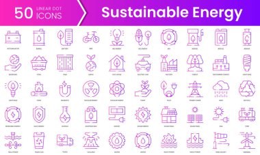 Sürdürülebilir enerji ikonları seti. Gradyan stil simgesi paketi. Vektör İllüstrasyonu