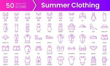 Yazlık giysi ikonları. Gradyan stil simgesi paketi. Vektör İllüstrasyonu