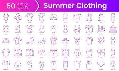 Yazlık giysi ikonları. Gradyan stil simgesi paketi. Vektör İllüstrasyonu