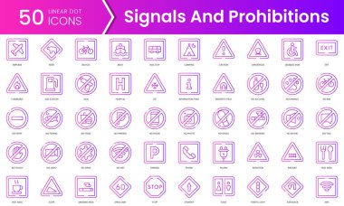 Bir dizi sinyal ve yasaklama simgeleri. Gradyan stil simgesi paketi. Vektör İllüstrasyonu