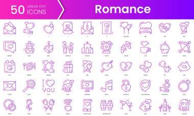 Romantik ikonlar. Gradyan stil simgesi paketi. Vektör İllüstrasyonu