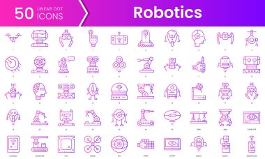 Robot ikonları seti. Gradyan stil simgesi paketi. Vektör İllüstrasyonu