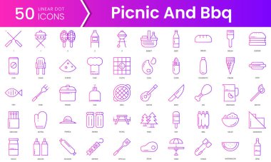 Piknik seti ve bbq ikonları. Gradyan stil simgesi paketi. Vektör İllüstrasyonu