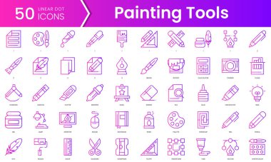 Boya aletleri simgeleri. Gradyan stil simgesi paketi. Vektör İllüstrasyonu