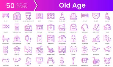 Bir dizi yaşlılık simgesi. Gradyan stil simgesi paketi. Vektör İllüstrasyonu