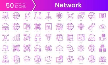 Ağ simgeleri kümesi. Gradyan stil simgesi paketi. Vektör İllüstrasyonu