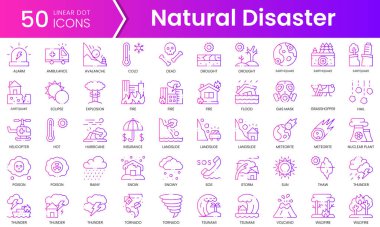 Doğal afet ikonları. Gradyan stil simgesi paketi. Vektör İllüstrasyonu