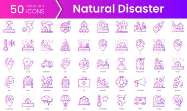 Doğal afet ikonları. Gradyan stil simgesi paketi. Vektör İllüstrasyonu