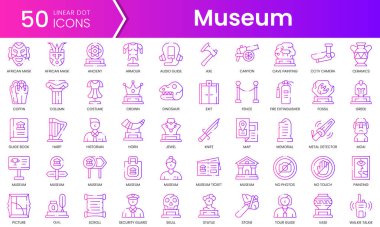Bir dizi müze ikonu. Gradyan stil simgesi paketi. Vektör İllüstrasyonu