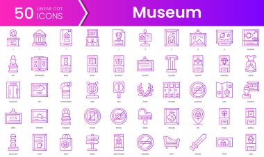 Bir dizi müze ikonu. Gradyan stil simgesi paketi. Vektör İllüstrasyonu