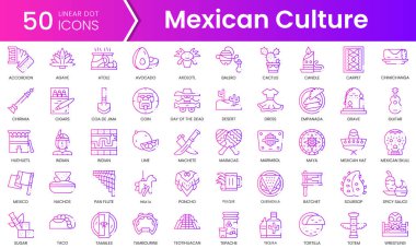 Bir grup Meksika kültür ikonu. Gradyan stil simgesi paketi. Vektör İllüstrasyonu