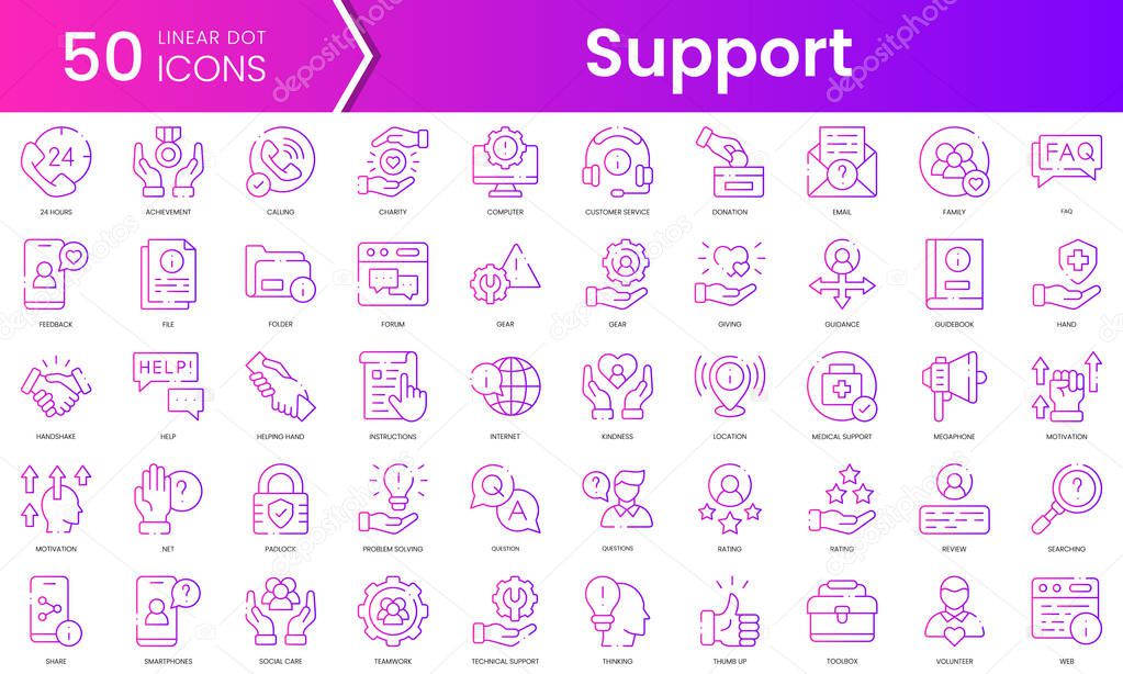 Set of support icons. Gradient style icon bundle. Vector Illustration